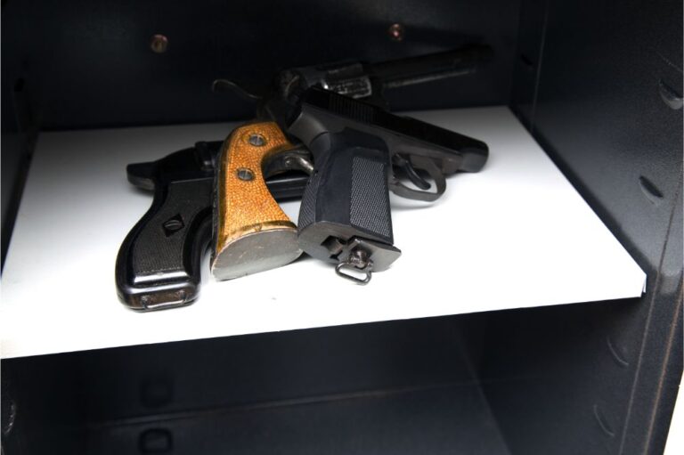 Three pistols inside gun safe
